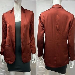 Express Women’s XS Rust Satin Brown Havana Boyfriend Blazer Jacket